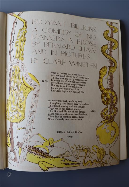 Shaw, George Bernard - Buoyant Billions, 1st edition, one of 1000, quarter vellum, illustrated by Clare Winston,